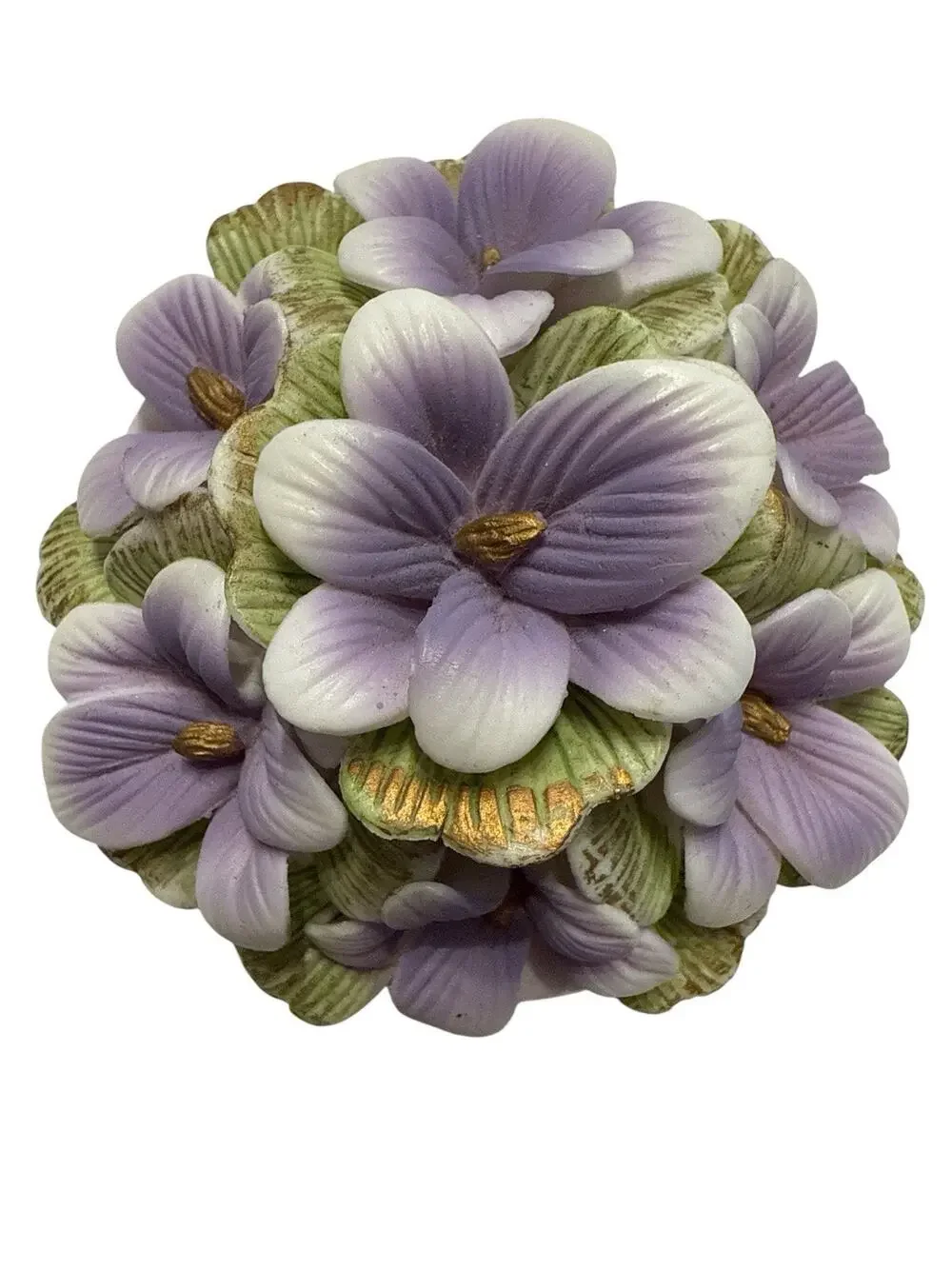 Ceramic Decorative Basket Floral Purple Green White Glossy Round 2.5